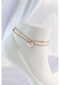 Resim 316l Çelik Gold Renk Beyaz Kalpli 2li Halhal Çok Renkli 