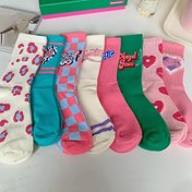 Resim 5 Çift Kadınlar İçin Sevimli Polyester Çorap - Kalp|Çilek|Harf|Ekose Desen Karışımı, Tüm Mevsimler İçin Yumuşak Orta Boy Çorap, Rahat Günlük Spor Çorabı, Makinede Yıkanabilir 