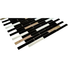 Resim MozaiKristaL Mutfak Tezgah Araı Kristal Cam Mozaik. Cam Ölçüsü: 15X98 Mm. File Ölçüsü: 30X30 Cm. ( 1 Kutu = 11 File Karo = 1 M2 Fiyatıdır. ) 