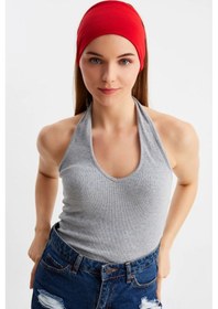 Resim Kadın Çift Taraflı Kullanım Alternatifli Pamuklu Penye Kaymaz Hafif Spor Saç Bandı Bandana - Tek Ebat / Kırmızı Kırmızı 