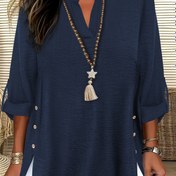 Resim Kadınların Şık Sarı Henley Gömlekleri - Polyester, Esnek Değil, Düz Renk, Bahar/Sonbahar Modası, Gömlek Stili, Beden Artı. 