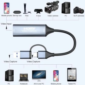 Resim Alfatech HDMI Video Capture Kartı – USB / Type-C Girişli, HDMI → USB Canlı Yayın ve Kayıt Dönüştürücü 