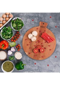 Resim İroko L Doğal Kayın Ahşap Yuvarlak Kesme Tahtası 25x28,5 Cm Saplı, El Yapımı, Premium Kalite Ahşap 