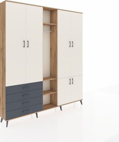 Resim Arges Dolap 14 Raflı 4 Çekmeceli Tek Askılı 220x30x243 Çam-aytaşı/antrasit Aytası/antrasıt 