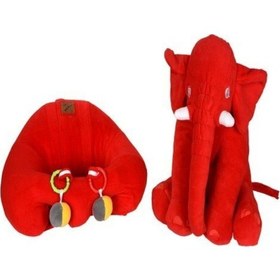 Resim Çıngıraklı Kırmızı Bebek Destek Oturma Minderi Ve Kırmızı Uyku Fili 