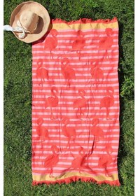 Resim Baveno Pamuk 80X150 Turuncu Filamingo Desenli Plaj Havlusu 