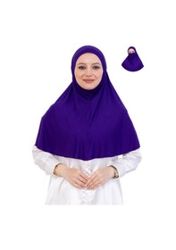Resim Modish Group Hazır Başörtüsü Pratik İslami Giyim Penye Peçeli Türban Namaz İçin Yumuşak Eşarp Mor 