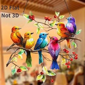 Resim 2D Düz - [2D Düz] 1 adet 2D Akrilik Renkli Kuş Güneş Tutucu (20.32cm X 20.32cm) - Detaylı Kuşlar ve Dalalarla Canlı Renkli Cam Stili Pencere Asılısı, Oturma Odası, Yatak Odası, Dış Mekan Bahçesi veya Balkon Dekoru İçin İdeal - Aile ve Arkadaşlar İçin Mükemmel Hediye, Kuş Dekoru 