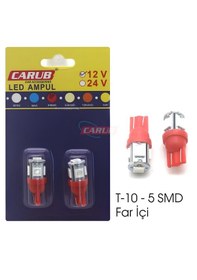 Resim Carub Ampul 12v T-10 5led Smd Fariçi Kırmızı 