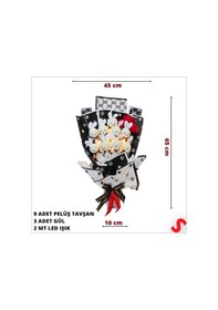 Resim 9 Beyaz Pelüş Tavşanlı Led Işıklı Siyah Buket, 65cm x 45cm 
