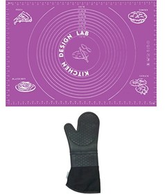 Resim Kitchen Design Lab 45x65 CM Silikon Hamur Açma Matı Ve Gri Silikon Yanmaz Mutfak Fırın Eldiveni 2'li Set Mor 