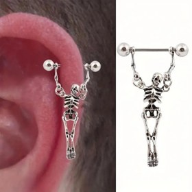 Resim 1/2" Kafatası ve Çaprazlar Barbell Dangling Küpeler - Çinko Alaşımlı, Altın Kaplama, Zarif ve Seks Aplauzi, Noel ve Parti Hediyeleri için İdeal, Festiv Küpeler|Kafatası Küpeler|Çinko Alaşımlı Küpeler 