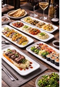 Resim Dikdörtgen Servis Tabağı Seti, 6'lı Set, Modern Ve Minimal Tasarım, Meze, Sushi Ve Et Sunumları İçin İdeal Açık Gri 