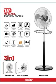 Resim Marsstar Ms-18 90W 18" Hem Masa Üstü Hem Ayaklı 3 Kanatlı Vantilatör (Duvar-Yer Tipi Ayaklı Kullanı) 