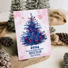 Resim Yılbaşı Çam Ağacı Orijinal Kişiye Özel Kartpostal 
