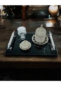 Resim Vow Siyah Desenli Söz Tepsisi Ve Damat Kahve Fincanı Siyah Siyah 