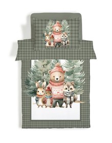 Resim Evmila Sevimli Hayvanlar Desenli Nevresim Takımı - 160x220cm Nevresim +50x70cm Yastık Kılıfı+100x200cm Çarşaf 