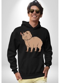 Resim Chispi Kadın Erkek Siyah Kapüşonlu Sweatshirt Hoodie Siyah 