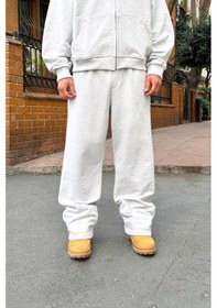 Resim Diyagonal Premium Kumaş Bel Lastikli Eşofman Altı Kar Melanj Kar Melanj 