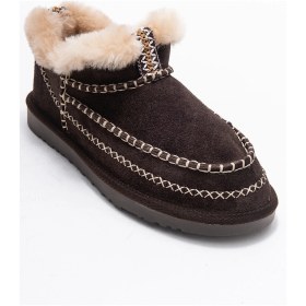 Resim Luvi Shoes Darel Kahverengi Süet Hakiki Deri Dikişli Kürklü Kadın Kısa Bot Süet Kahve 