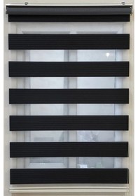 Resim Siyah Geniş Piliseli Zebra Perde Siyah 