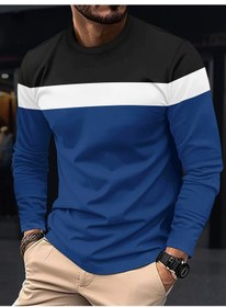 Resim Snapbuy Erkek Moda Uzun Kollu Yuvarlak Boyun T-shirt - Kırışıklık Karşıtı Rahat Spor Giyimmavi Mavi 