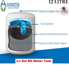 Resim Su Arıtma Cihazı Çelik Su Tankı 3.2 Galon 12lt Tank 12 Litre Çelik Tank 