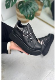 Resim Günlük Kadın Sneaker Cırt Cırtlı Yüksek Topuk Tırtıklı Kaymaz Taban Yürüyüş Spor Ayakkabı 251 Siyah 