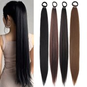 Resim 71.12cm Uzun Düz Sentetik Ponytail Uzantıları Kauçuk Bant ile - Doğal Görünüm, Kolay Tarzda, Her Gün ve Resmi Durumlar için Mükemmel, Çok Yönlü Saç Parçası | Düz Saç Uzantıları | Kauçuk Bant Bağlantısı, Ponytail Saç Uzantıları 