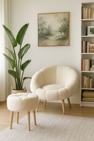 Resim KOKİ DESİGN LİDA Tekli Koltuk Berjer Wellsoft Krem (SALON,BALKON,OFİS)PAPATYA PUF HEDİYELİ 