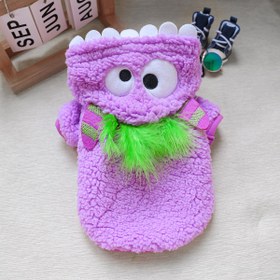 Resim 1 adet Sevimli Canavar Tasarımlı Evcil Köpek Ceket, Küçük Irk Örgü Polyester Kazak Çıtçıtlı Kapatma, Kapalı Alan Kullanımı İçin Rahat Peluş Yavru Köpek Kapşonlu 