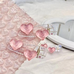 Resim 2 Adet Pembe Jöle Kalp Saç Tokası Işıltılı Kristallerle - Parlak Gradyan Tasarım, Günlük ve Özel Günler İçin Güvenli Tutuşlu Saç Aksesuarları, Rüya Gibi Stil, Jölesimsi Doku, Süslemeler, Moda Severler İçin 