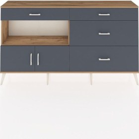 Resim Arges Konsol Tek Raflı 4 Çekmeceli 2 Kapaklı 176x30x99 Çam-antras Çam-antrasit 