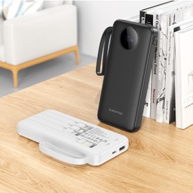 Resim 10000MAH, USB A USB C Micro USB ve Lightning Dahili Kablolu Güç Bankası Powerbank iPhone ile Uyumlu Şarj Seviyesi LED Gösterli Kompak ve Modern Tasarım BJ53 