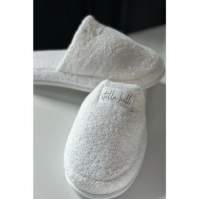 Resim Havlu Terlik | Pamuk | Kaymaz Kalın Taban | Sauna Spa Otel Banyo Ev Misafir Lohusa Terliği 