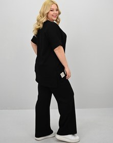 Resim Kadın Büyük Beden Modal Kumaş Kısa Kollu Bol Paça Eşofman Takımı 8184-25 - 4XL / Füme 