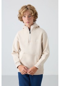 Resim Tommylife Tommy Life Bej Pamuklu Kalın İçi Tüylü Yumuşak Dokulu Standart Fit Nakışlı Erkek Çocuk Sweatshirt - 11244 Bej 