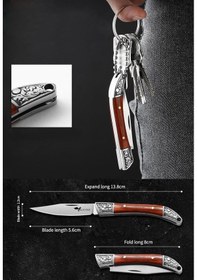 Resim Valkyrie Ahşap Mini Çelik İşlemeli Katlanır Outdoor Cep Kamp Bıçağı Şık Tasarım, Taşıması Kolay Kahverengi 