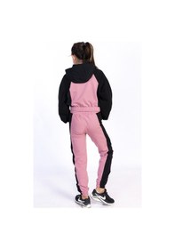 Resim Toontoy Kids Toontoy Kız Çocuk 2'li Takım Kapüşonlu Fermuarlı Sweatshirt & Beli Paçası Lastikli Cepli Jogger Eşofman Altı - Renk Bloklu & 2 İplik Gül Kurusu 
