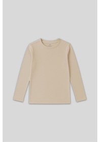 Resim Bej O Yaka Standart Fit Basic Uzun Kollu Unisex Çocuk T-shirt - 11329 Bej 