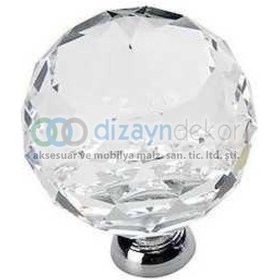 Resim Kristal Cam Düğme Kulp 30 Mm. Krom 