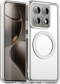 Resim m.tk moveteck Xiaomi Mi 14T Pro ile Uyumlu Kılıf, Kamera Çıkıntılı, Mat Magsafe Özellikli, Kenarları Renkli Sert Kapak, Beyaz 