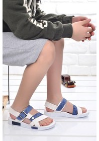 Resim Kiko Şb 2517-26 Orto Pedik Erkek Çocuk Sandalet Terlik Beyaz - Ma Beyaz - Mavi 