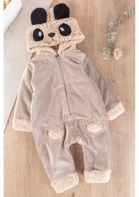 Resim Babymod Panda Figürlü Kuzu Welsoft Erkek Bebek Kışlık Tulum 001 