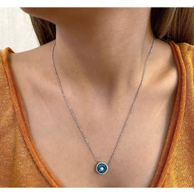Resim Kadın Nazar Boncuğu Model Mavi Taş Detay Gümüş Taşlı Kolye 