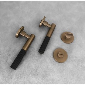 Resim Duo One-s Zamak Mat Antik Sarı - Siyah Rozetli Zamak Wc Banyo Kapı Kolu 1 Takım 