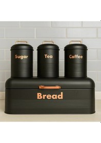 Resim 4 Lü Mutfak Seti Ekmeklikçay Kahve Şekerlik Siyah 43x20 Antrasit 
