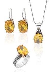 Resim Midyat Nurtaş Gümüş Sitrin Taşlı El İşçiliği Otantik Gümüş Üçlü Set 201023378 