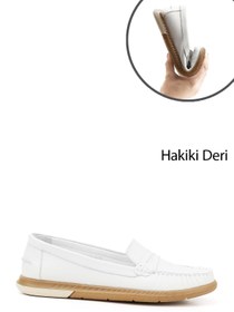 Resim GÖNDERİ(R) Kadın Beyaz Rok Hakiki Deri Comfort Loafer 