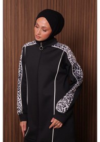 Resim Günlük Moda Kadın Tesettür Eşofman Takımı 2 Li Leopar Detaylı Siyah 